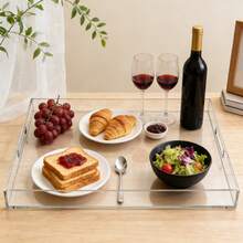Clear Sturdy Acrylic Serving Tray, 18.9 X 18.9 Inch Clear Sturdy Acrylic Square Tray With Handles Spill Proof Square Decorative Tray For Coffee Table, Bathroom, Vanity - View 7