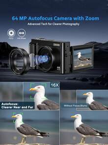 4K数码相机，适用于摄影 - WiFi 64MP Vlog相机，自动对焦视频相机，3英寸180°翻转屏，16倍数码变焦，便携式Vlog旅行相机，附赠32GB SD卡和2块电池 - 查看 3