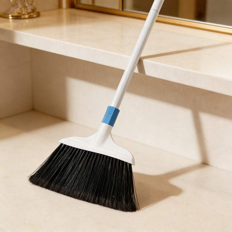 Escoba de limpieza de piso resistente con cerdas rígidas, mango estable de 3 secciones, fácil de instalar, apta para uso interior y exterior, azul y blanco - 1 - Ver 1