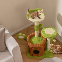 COSTWAY Cute Cat Tree For Adult Cats, Multi-Level Kitty Tower With Trunk Condo, Flower Perch, Plush Napping Bed, Pompom, Spring Toy, Platforms, Scratching Posts & Board, Indoor Pet Jungle Activity Center, Green - màu xanh lá - Xem 10