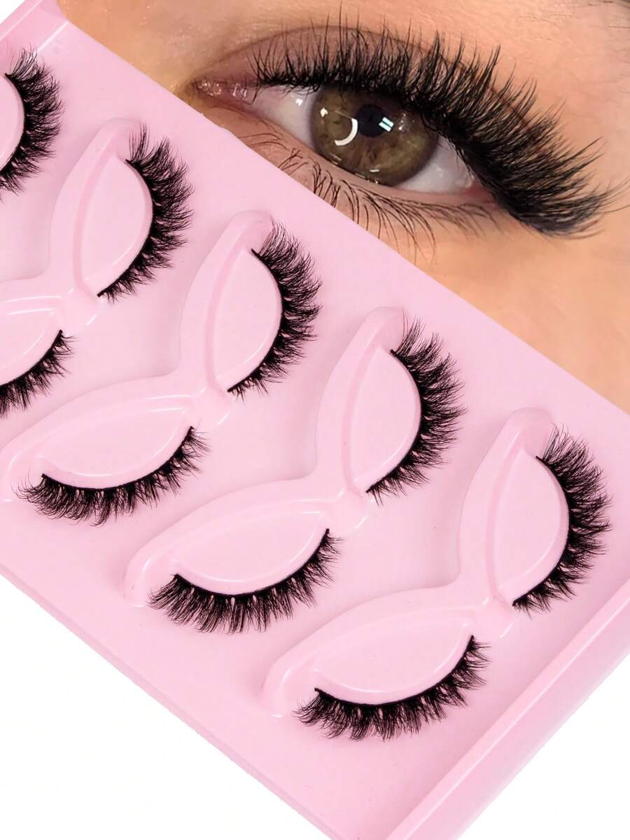 5 Pairs Wispy Natural Look Eyelashes, Faux Mink Lashes, Cat Eye Natural Eyelash Extensions Makeup Tool, Lashes, Eyelashes, Fake Lashes - Black - View 1