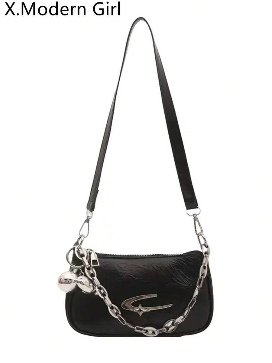 2026新款时尚多功能斜挎包、腋下包、小方包、银色小手提包 - 黑色 - 查看 1