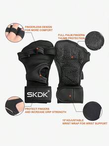 SKDK 1 Pair Ventilated Weight Lifting Workout Gloves For Men Women, Built-In Wrist Wraps And Non-Slip Palm Silicone Exercise Gym Gloves For Cross Training Powerlifting. - màu đen - Xem 4