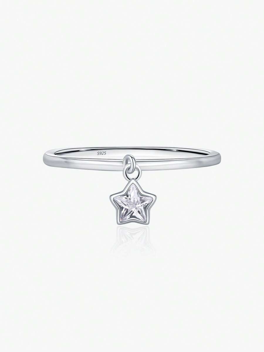 MODIAN 925 Sterling Silver Small Star Pendant Swing Zirconia Stackable Finger Rings For Women Anniversary Fine Jewelry - Silver - View 1