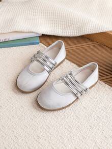 1 Pair Girls' Versatile Ballet-Style Flat Shoes, Suitable For Spring, Summer, Autumn - Silver - View 2