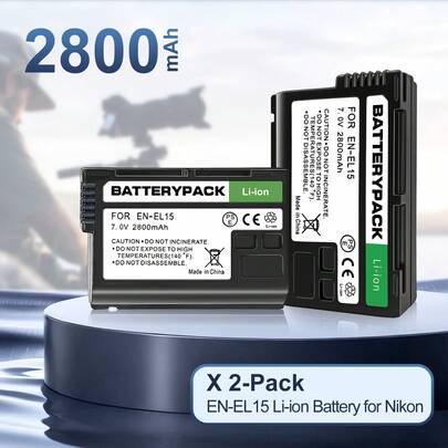 EDEKOY EN-EL15 High Capacity Battery (2 Pcs) For NiKang Camera ModelsZ6,Z6 II,Z7,Z7 II,D500,600,D610,D750,D780,D80 0E,D8 10,D810A,D850,D7000,D7100,D7200 Cameras