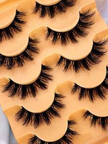 5 Pairs D-Curl Fluffy 5D Russian Volume Faux Mink Eyelashes - Black - View 5