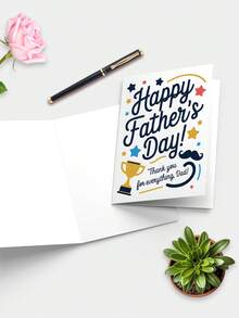 1pc Father's Day Card For Dad – Trophy & Mustache Design, Thank You Card From Son Or Daughter – Trophy & Mustache Design,Thank You Card For Him, Card From Daughter Son - Multicolor - View 5