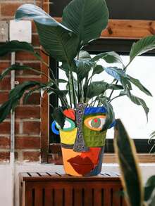 1pc Mini Colorful Abstract Art Resin Planter With Face Design, Balcony Succulent & Green Plant Pot Decoration (Please Pay Attention To The Size Before Purchasing) - 1PC - View 9