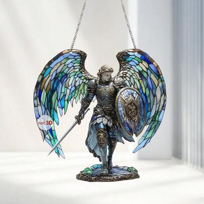 7.8" X 7.8" Michelangelo's Warrior Angel Sunlight Catcher - Inspirational Christian Gift, Faith Home And Holiday Decor