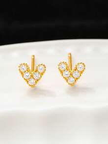 1对S925纯银极简V形方形钻石耳钉，奢华低调的个性设计，女士耳环 - 耳環 - 查看 7