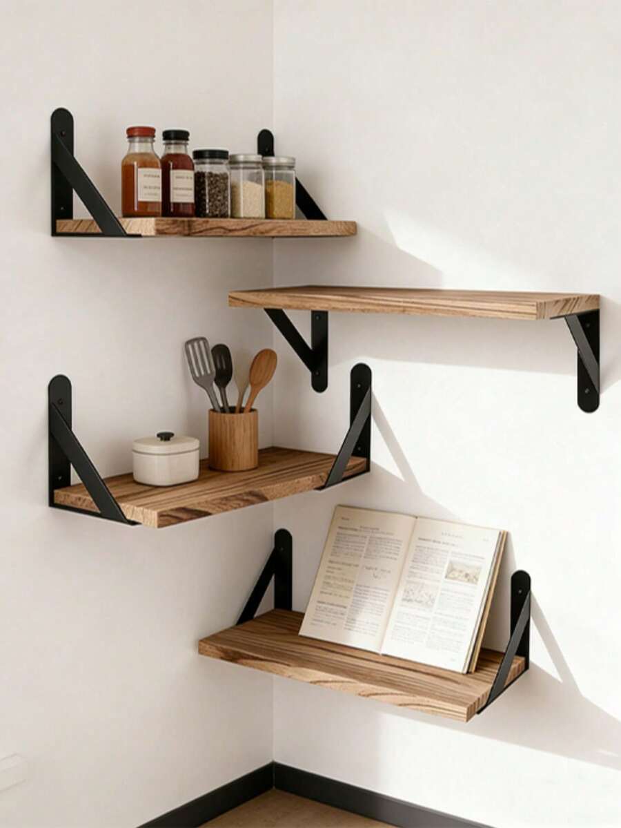 1 kệ treo tường một tầng (bao gồm ốc vít lắp đặt), giá trang trí tường sáng tạo phù hợp cho phòng khách, phòng ngủ, trang trí Giáng sinh & Năm mới, kệ sách gỗ treo tường. - màu gỗ cháy - Xem 1