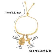 1件复古奢华金色方形吊坠十字架手链，时尚百搭精致链条可调节，适合日常佩戴和送礼。 - 金黃色 - 查看 6