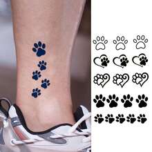 极简心形爪印草本汁半永久魔法纹身贴纸，细线临时纹身，7-14天防水不反光纹身贴纸，仿真纹身，1张 - 藍色 - 查看 7