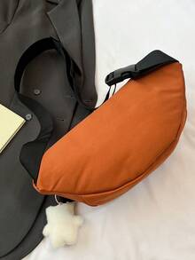 学生街头可爱纯色女士斜挎包，夏季多功能腰包，泰迪熊装饰，休闲手机零钱包单肩包，户外旅行大容量运动斜挎包，时尚日常通勤假日礼物腰包 - 珊瑚橙 - 查看 8