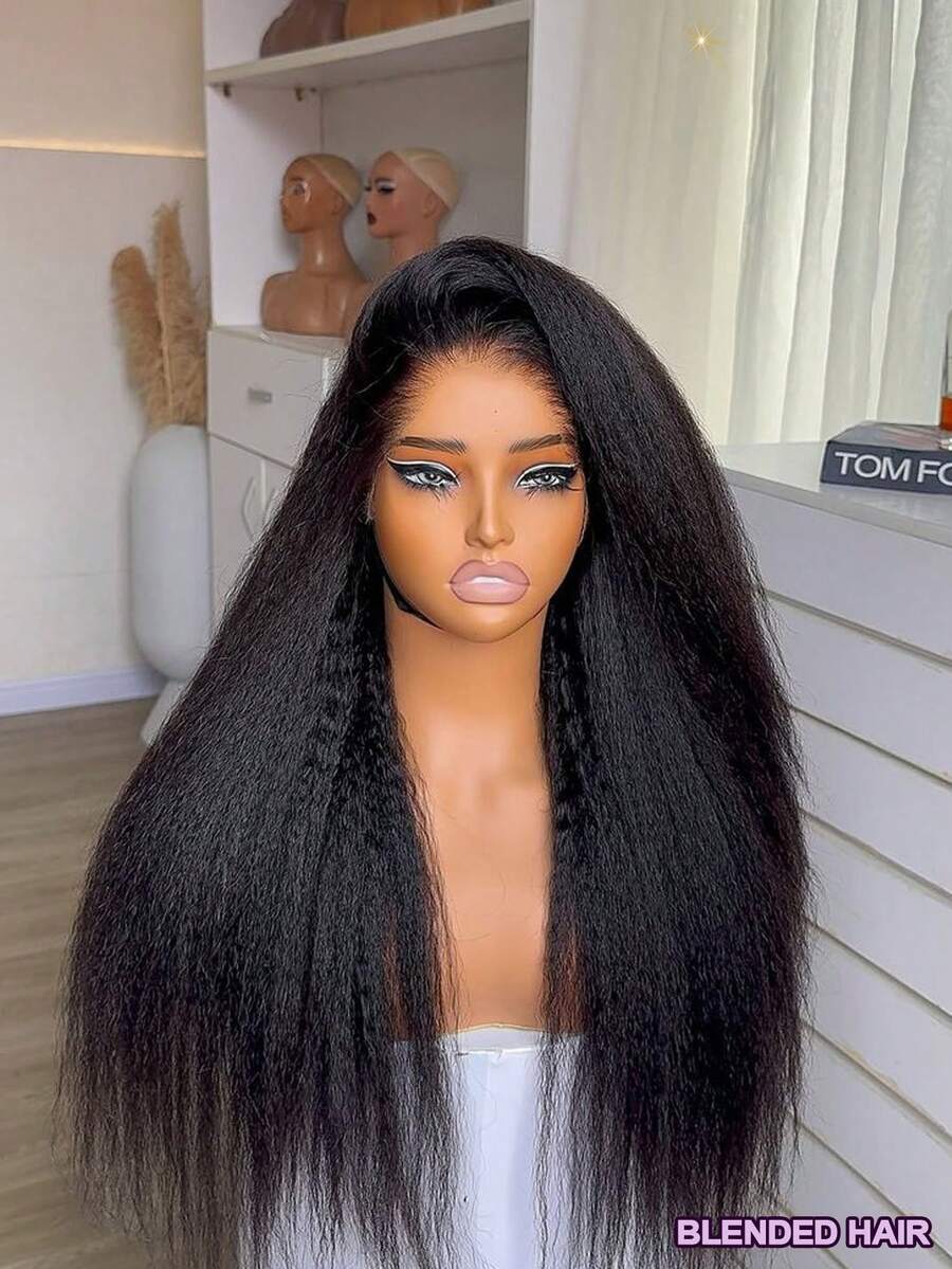 34 Inch Natural Black Curly Straight 13x4 Full Lace Front Wig, Top Grade HD Mixed Human Hair With Curly Baby Hair, 180% Density Pre-Plucked Italian Knots Full Lace Wig, Curly Hairline, 8-36 Inch - Natural & Black - View 1