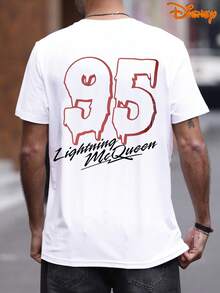 Disney Men's Casual T-Shirt, Lightning McQueen Graffiti 95 & Signature Print,  Street Design, Comfortable Fit, Perfect For Modern Style & Casual Outfits - 白色 - 查看 1