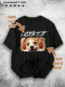 Customized Men's T-Shirt With Personalized Graphic Design, Customizable Shirts, Fashion Tops, Customizable Patterns, Heat Transfer Printing, Celebrities, Sports, Anime, Graphics, Hobbies, Customized Gifts, Holiday Gifts - Black - View 1