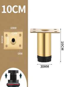 Set Of 4 Polished Metal Furniture Legs - Adjustable Height Heavy-Duty Round Iron Legs For Sofa, Table, Cabinet, Bed, Vanity, Ottoman - DIY Replacement Legs With Strong Load Capacity - Gold - View 4