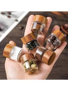 3 piezas Tarros de almacenamiento de vidrio, Organización del hogar, Almacenamiento de cocina, Recipientes, Material de vidrio, Tarros de almacenamiento de granos de café, Tapas de bambú, Botellas de vidrio transparente mini adecuadas para viajes, picnics, campamentos, Recipientes portátiles de cocina - Caqui - Ver 1