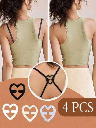 2pcs/4pcs Heart Shaped Invisible Non-Slip Bra Strap Clips, Suitable For Travel, Sports, Outdoor, Belts And Other Body Care