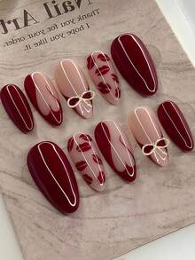 30 miếng dán móng tay acrylic hình hạnh nhân cỡ vừa màu đỏ hình môi/trái tim, bộ móng giả 3D phong cách Y2K kèm nơ trang trí, thích hợp cho tiệm nail, bé gái và phụ nữ sử dụng hàng ngày, trong các dịp lễ và làm quà tặng. - Nhiều màu - Xem 1