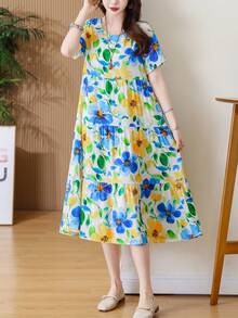 FANMUER Đầm midi in họa tiết phong cách boho dáng rộng thoải mái mới về cho nữ, thích hợp cho mùa hè. - Màu xanh lam - Xem 7