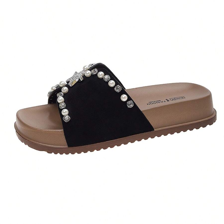Women's Flat Sandals Slippers With Star Rhinestones, New Spring/Summer Fashion Casual Beach Vacation Shoes