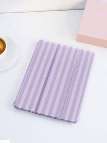 薰衣草条纹图案平板电脑保护套，带笔槽，防震，三折支架，兼容10.2英寸、11英寸（2021/2020/第十代）、（A16）11英寸（第十一代，2025/2025）、第八/第九/第十代、Galaxy Tab A8 10.5英寸（2022）、Matepad 10.4英寸/Tab，支持睡眠/唤醒功能，浪漫个性化礼物 - 彩色 - 查看 3