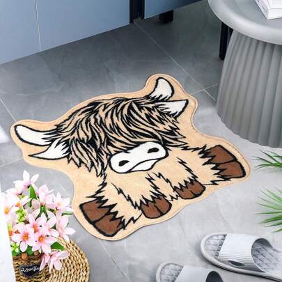 High Pile Plush Carpet, Bathroom Mat, Area Rug, Doormat, Soft Faux Wool Material, Cow Bath Mat, Non-Slip Washable Fluffy Floor Carpet, Suitable For Valentine's Day, Spring Decor, Kitchen, Bedroom, Farmhouse, Home Decor