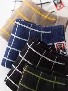 5/10双装男士透气大格纹船袜，适合春、夏、秋季穿着，休闲轻便，男女通用 - 彩色 - 查看 2