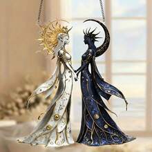 2D平面亚克力阳光捕捉器——日月女神双人像，适用于窗户、庭院及精神装饰 - 彩色 - 查看 1