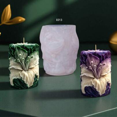 Lily Cylinder Aroma Candle Silicone Mold, DIY Floral Embossed Cylinder Aroma Home Decor Diffuser Stone Plaster Mold