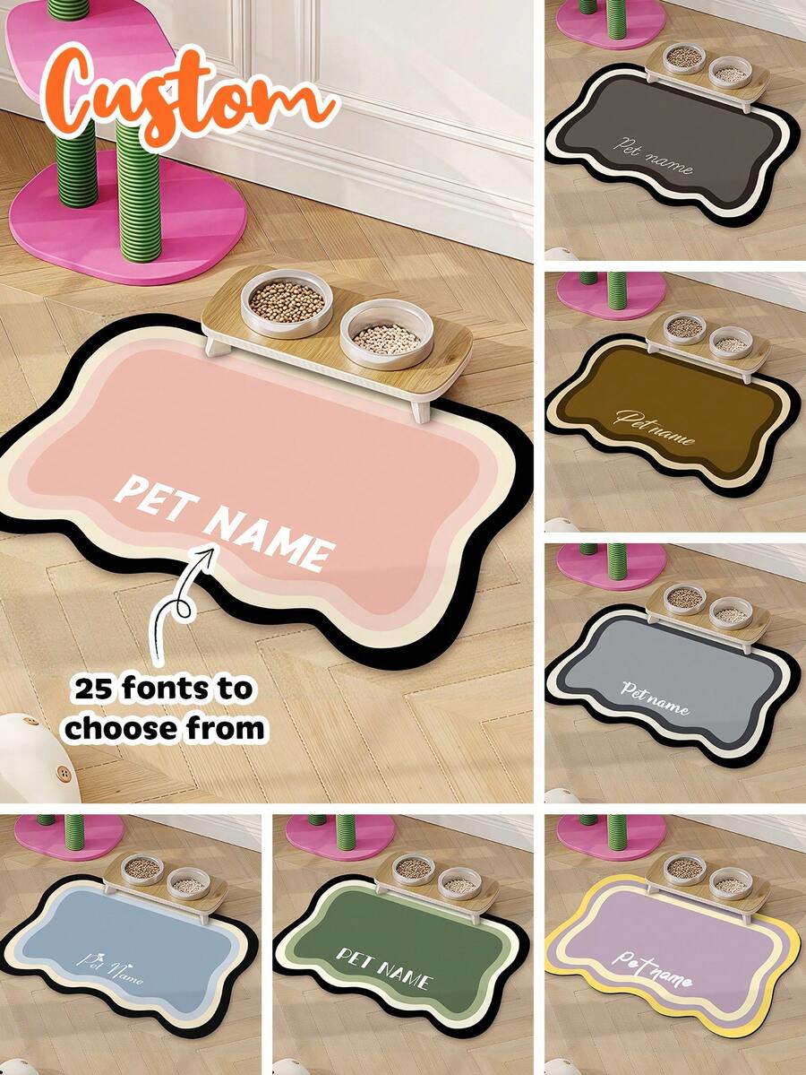 1 pièce Tapis de nourrissage pour animaux de compagnie personnalisé - Tapis de bol pour chien à séchage rapide, absorbant et antidérapant avec nom personnalisé, tapis de nourriture pour chat, tapis de sol intérieur, taille 30x40cm - Multicolore - Voir 1