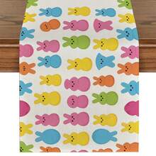 1pc Linen Easter Table Runner, Easter Bunny & Egg Pattern, Warm Floral Design, Available In Multiple Sizes, Suitable For Home Dining, Kitchen Decor, Home Decor, Outdoor Party And Restaurant Decoration, Textured Linen Appearance - Multicolor - View 14