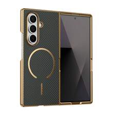 VIETAO 電鍍邊緣碳纖維紋理磁吸手機殼，相容 Galaxy Z Fold 8 Ultra 7 6 5 4 保護殼 - 綠色 - 查看 1