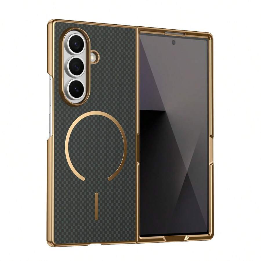 VIETAO 電鍍邊緣碳纖維紋理磁吸手機殼,相容 Galaxy Z Fold 8 Ultra 7 6 5 4 保護殼 - 綠色 - 查看 1