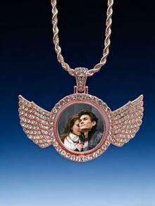 Customized Sparkling Rhinestone Cubic Zirconia Round Pendant Necklace, Personalized Commemorative Photo Couple Photo Pendant Necklace, Gift For Her - Multicolor - View 4