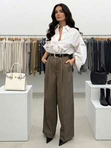 Quần dài dệt kim nữ, kiểu dáng thường ngày, thích hợp cho kỳ nghỉ và công sở. - màu nâu - Xem 3