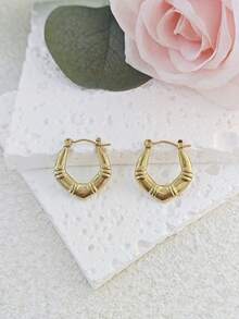 Stainless Steel Earrings Hoops For Women Hoop Earrings Set For Girls Women Gold Jewelry Earrings Chunky Statement C Shape Hoop Earrings Vintage Geometric Thick Stud Earrings - Gold - View 12