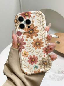 Minimalist Line Flower Gradient Pattern 2D Printed Thick Anti-Drop Phone Case, Paired With White Faux Pearl Bow Lanyard, Suitable For Self-Use Or Gift, Compatible With IPhone 11/12/13/14/15 Pro Max, Galaxy A04/A05/A13/A14/A15/A24/A25/A35/A54/A55/S23/S24 - White - View 4