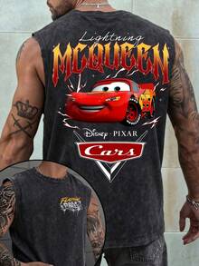 Disney Cars Lightning McQueen 230GSM Vintage Washed Streetwear Reversible Casual Tank Top - màu đen - Xem 1