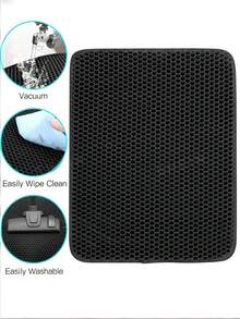 1pc Double-Layer Cat Litter Mat, Anti-Slip Pet Cleaning Mat To Collect Litter, Waterproof Cat/Dog Litter Box Mat - Black - View 4