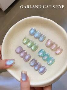 Mec 12ml 日本玻璃珠花环猫眼甲油胶，6 色春夏限量版闪光甲油胶，带有虹彩亮片勾勒效果，蓝粉紫三色可选，UV/LED 可卸除，防脱落，沙龙品质，打造可爱仙女风美甲 - 彩色 - 查看 4