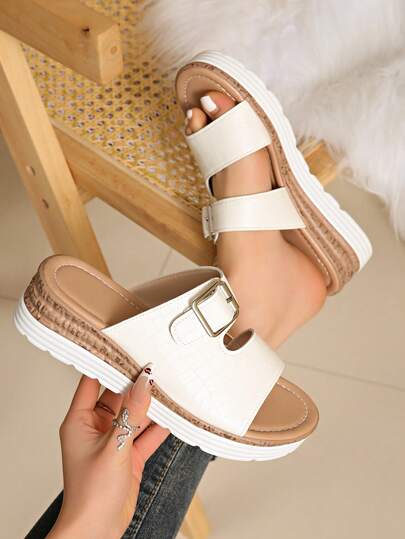 2026 Spring Thick Sole Slippers For Women, Relaxed Resort Style Wedge Heel Sandals