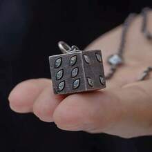 1pc Retro Men's Devil's Eye Dice Pendant Necklace, Eye Necklace Punk Hip-Hop Jewelry - Silver Gray - View 2