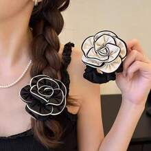 1/2pcs Elegant Fabric Camellia Hair Scrunchies, Fashionable Versatile High Elastic Hair Ties, Chic Ponytail Holder, Ins Style Hair Rubber Bands Hair Rope - Multicolor - View 1
