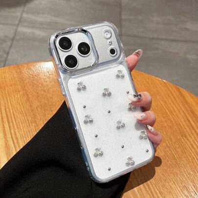 1pc Silver Cherry Resin Phone Case, Shockproof Fashionable Phone Cover For IPhone