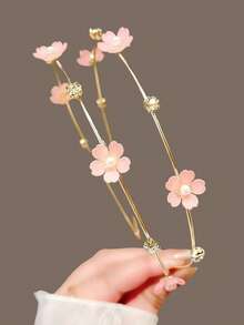 1pc Girl's Rhinestone & Pearl Flower Metal Double-Layer Thin Headband, Elegant Versatile Fashion Hair Accessory - Multicolor - View 11