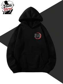 Demon Slayr! This Stylish Anime-Themed Hoodie Features A Double-Sided Print And Is Made Of 250g Polyester. It Seamlessly Blends The Anime Character Tanhuolang With Fashionable Aesthetics, Creating A Naturally Beautiful And Cool Y2K Style – Simple Yet Creative. This Men's Casual Athletic Hoodie Is An Essential Long-Sleeved Item For Autumn And Winter. Affordable, Comfortable, And Unisex, It Makes A Perfect Gift For Men. Whether For Everyday Wear, Outdoor Activities, Or Street Style, It's An Ideal Choice And A Wonderful Gift For Friends And Family. - màu đen - Xem 3